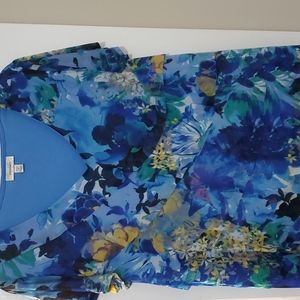 Blue Floral Ruffle Top